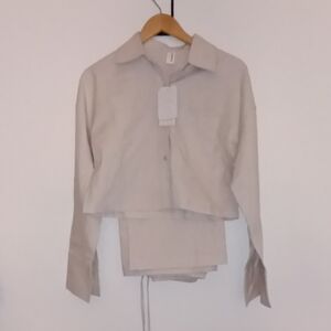Commense Natural-Tone Button-Up Shirt & straight leg Pants